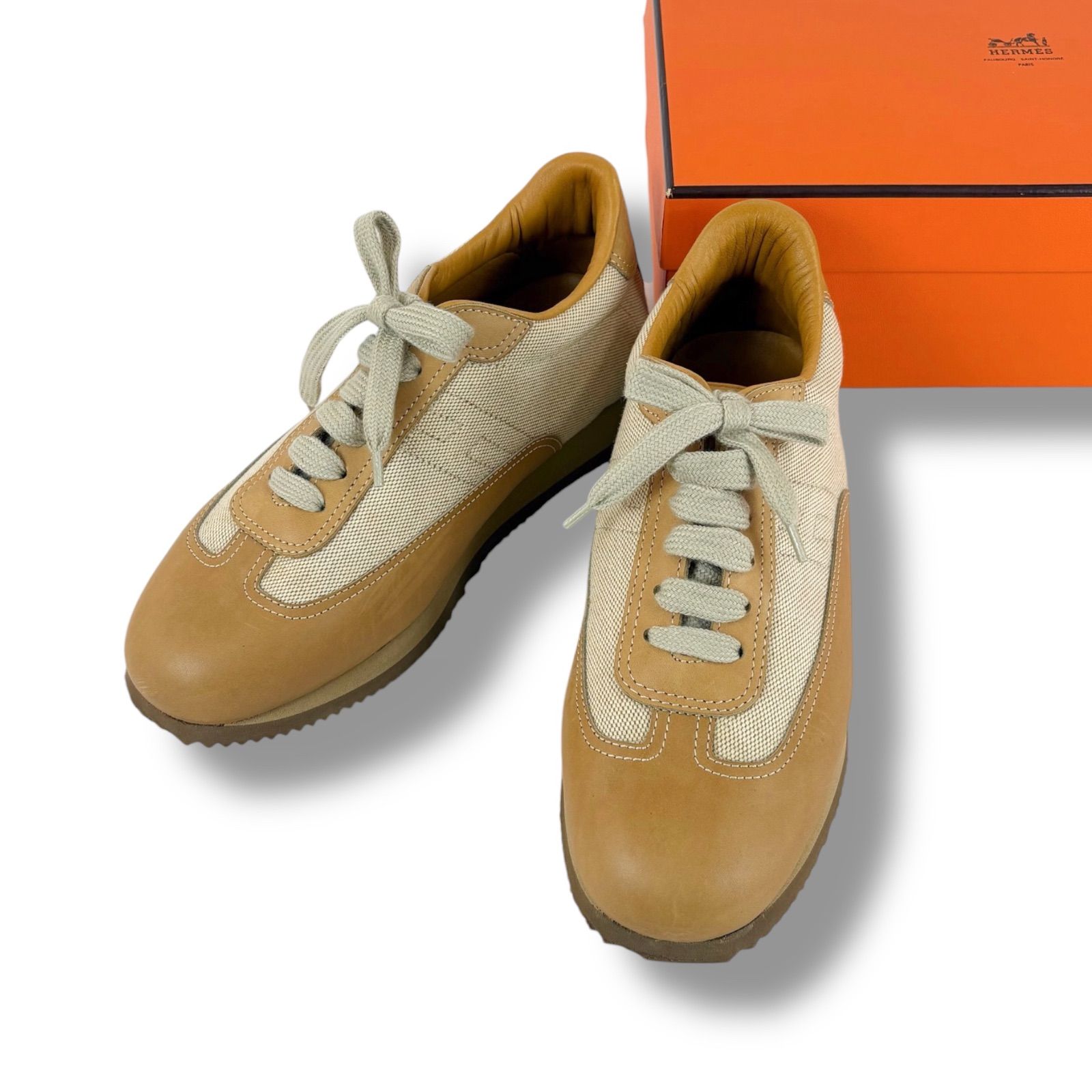 エルメス HERMES クイック ローカットスニーカー ベージュ Hロゴ