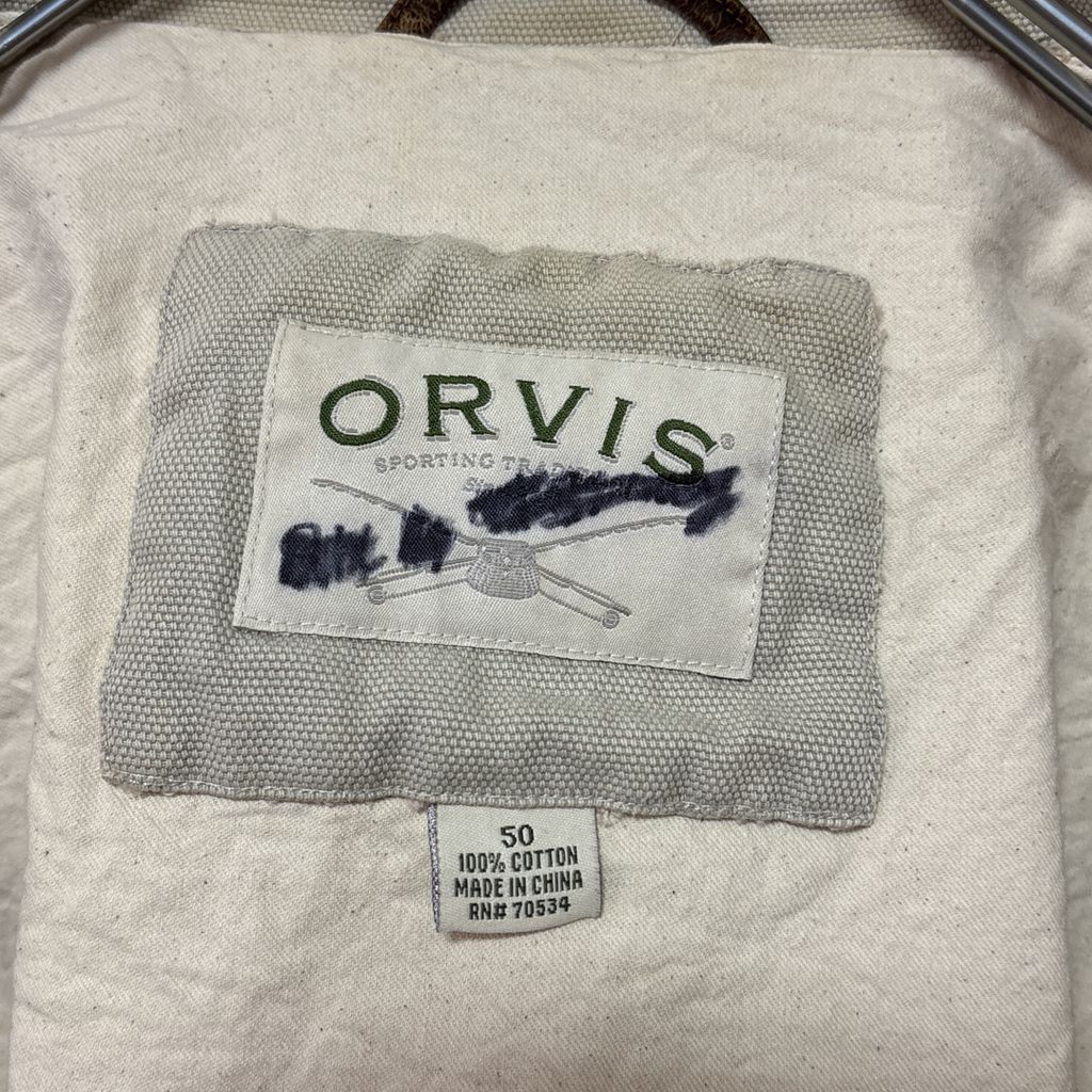 ORVIS】 90s オープンカラー切り替え レザーエルボーパッチ ダック