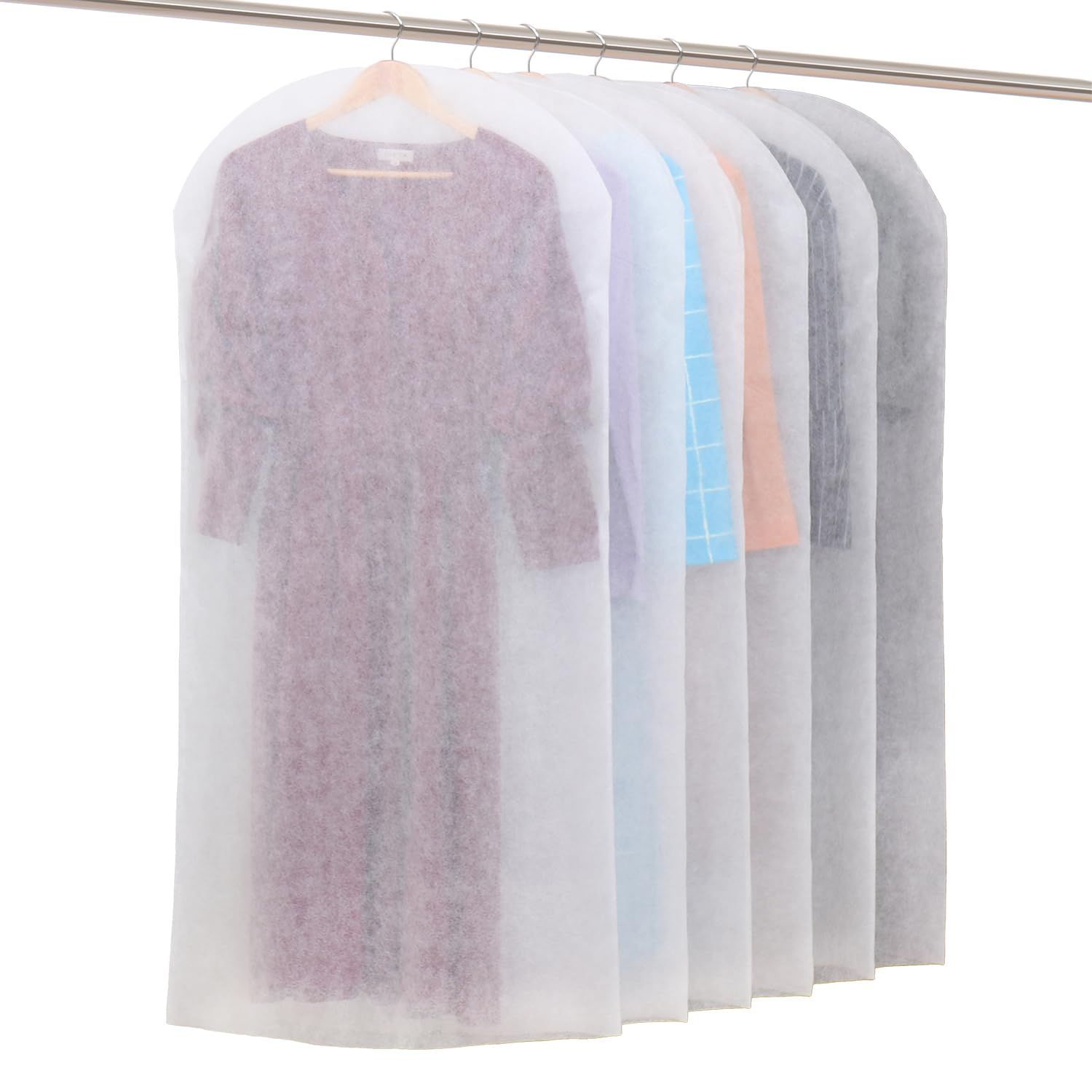 【在庫処分】6枚組 洋服カバー ロングサイズ 通気性の良い不織布 埃除け ホワイト ジャケット コート 衣類カバー ワンピース 保管 アストロ カット可能 605-33