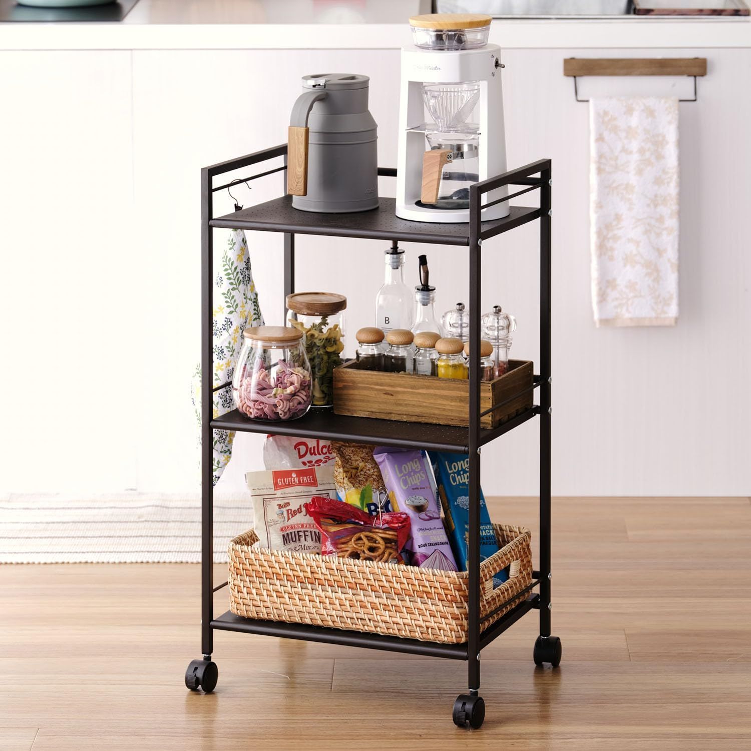 新着商品】3段 ダークブラウン キッチンワゴン GC-P76DB カラー