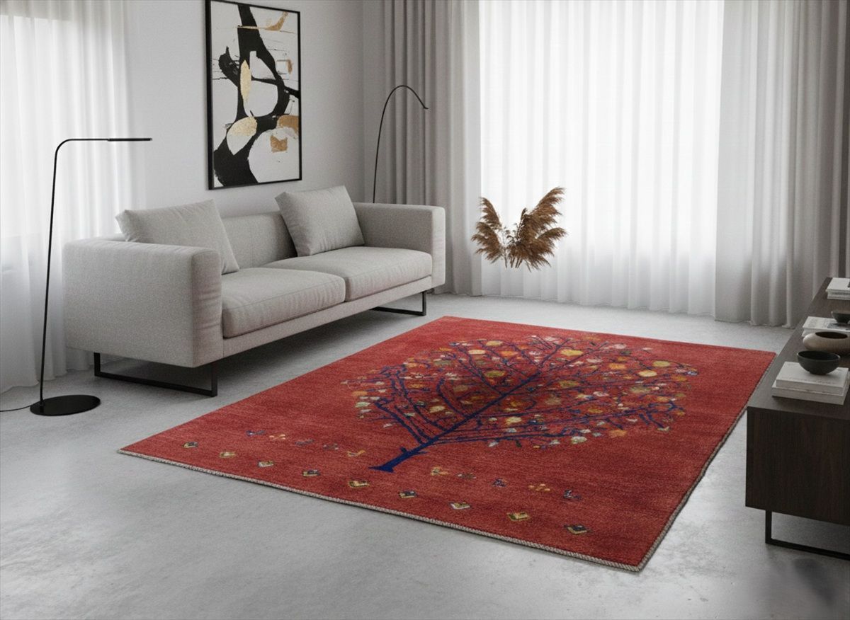 ペルシャ ギャッベ リビング ラグ 197x152cm ザクロの木 茜色 RJ11735