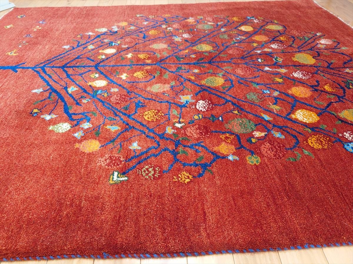 ペルシャ ギャッベ リビング ラグ 197x152cm ザクロの木 茜色 RJ11735