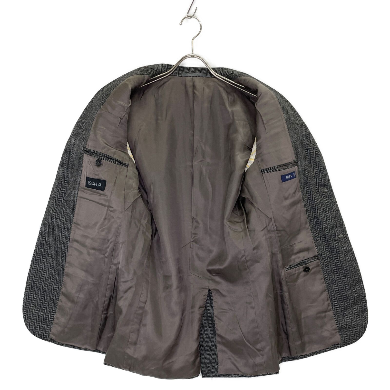 ISAIA イザイア ｸﾞﾚｰ ﾍﾘﾝﾎﾞｰﾝ ｳｰﾙ×ｶｼﾐﾔ 段返り3B ｼﾞｬｹｯﾄ 44 - メルカリ