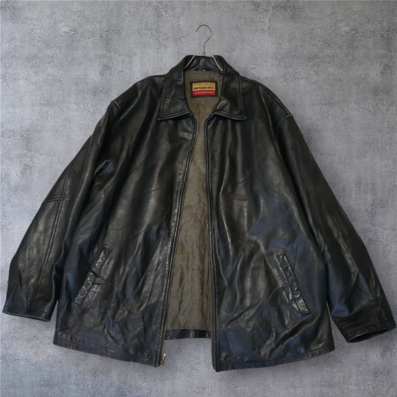 超希少4XL】90s 本革 レザーカーコート BLACKカラー 黒 AMERICAN BASE