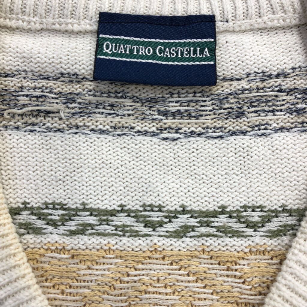 イタリア製 QUATTRO CASTELLA Vネック 3Dニット セーター 総柄 マルチ 