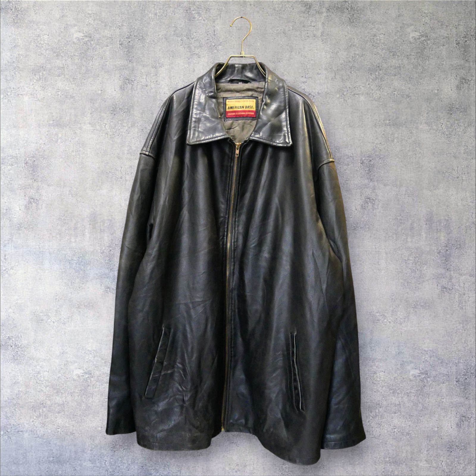 超希少4XL】90s 本革 レザーカーコート BLACKカラー 黒 AMERICAN BASE