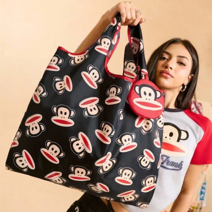 Paul Frank ポールフランク エコバッグ 赤 収納袋付き 大容量 ブラック