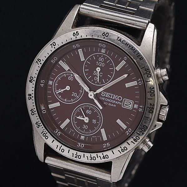 稼働 セイコー クロノグラフ 7T92-0DW0 QZ レッド文字盤 メンズ腕時計