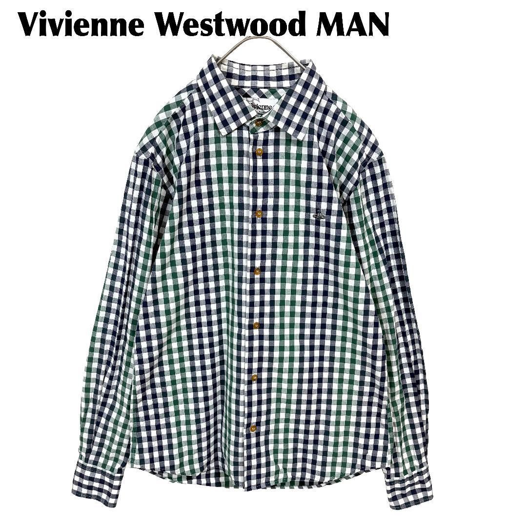 美品 ヴィヴィアンウエストウッドマン オーブ刺繍ロゴ長袖シャツ 48