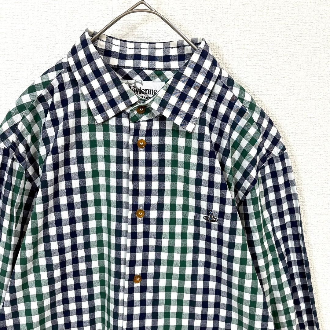 美品 ヴィヴィアンウエストウッドマン オーブ刺繍ロゴ長袖シャツ 48
