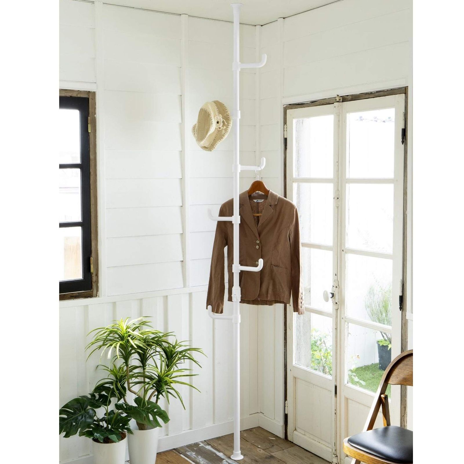 【数量限定】一人暮らし 玄関収納 子供部屋 コートハンガー 高さ190-260cm 組立品 (実用新案取得済) ワンタッチ突っ張り マットホワイト 全体耐荷重30kg ポールハンガー WJ-725RM(MWH) ラック 突っ