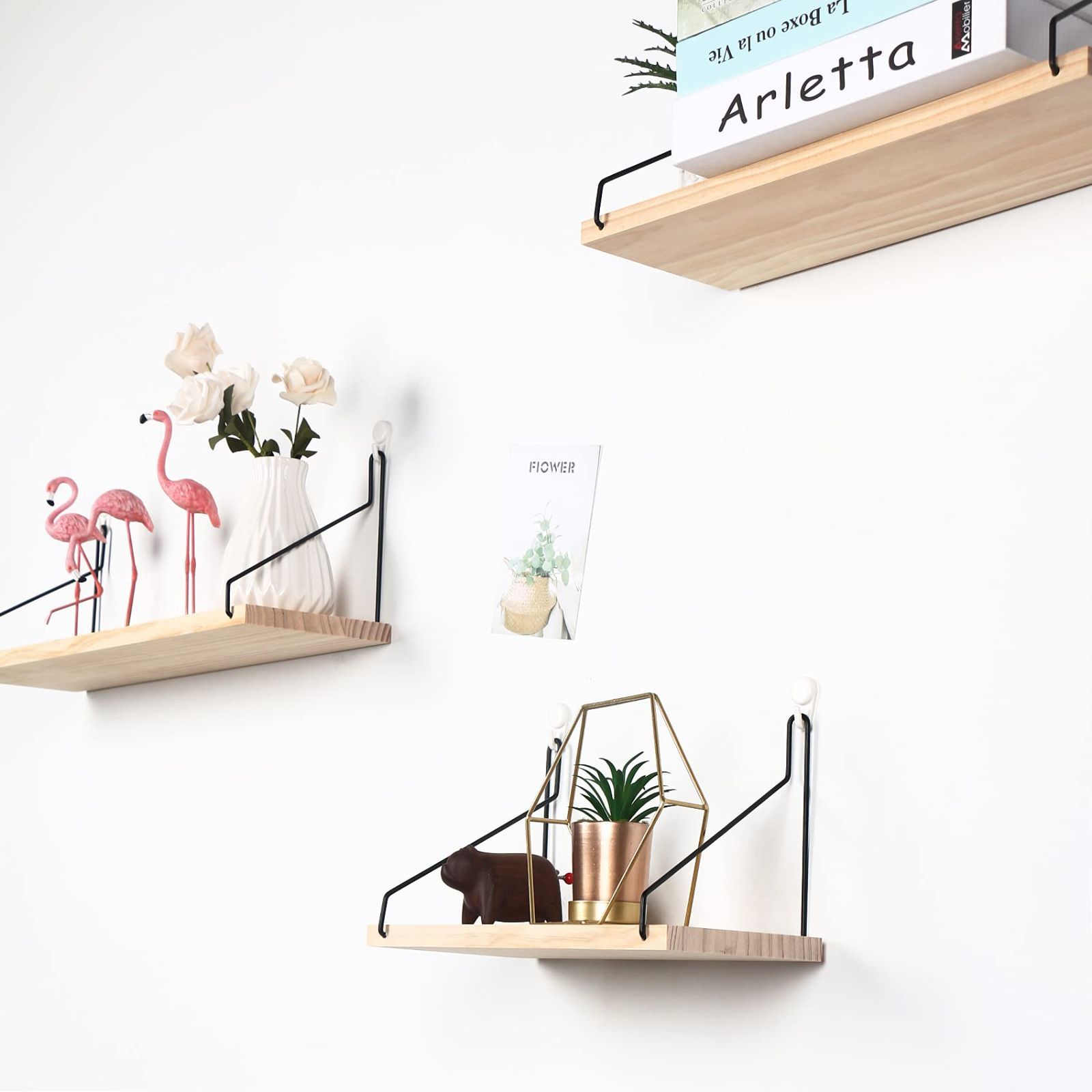 【人気商品】木製 DIY おしゃれ 飾り棚 壁面収納 穴あけ不要 ウォールシェルフ 簡単取り付け (ナチュラル 壁掛け棚 50cm)