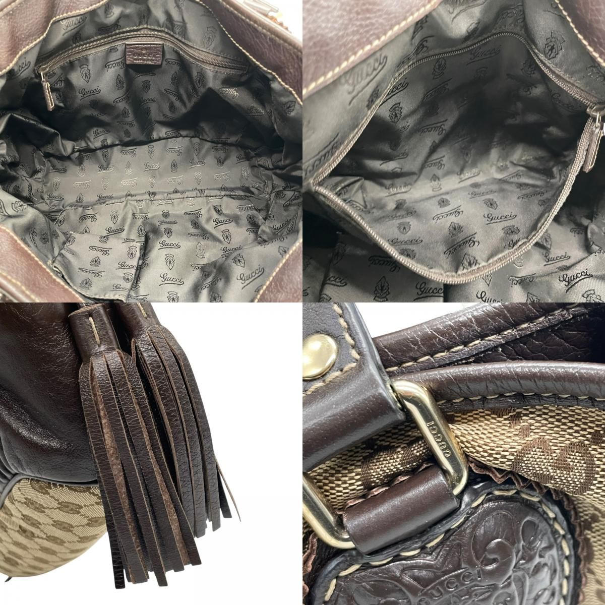GUCCI グッチ GGキャンバス ハート タッセル トートバッグ ブラウン 