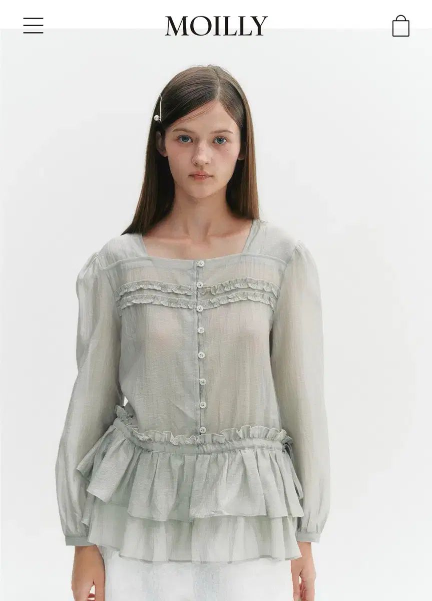 ウールリー ブラウスCancan Double Frill Blouse Mint