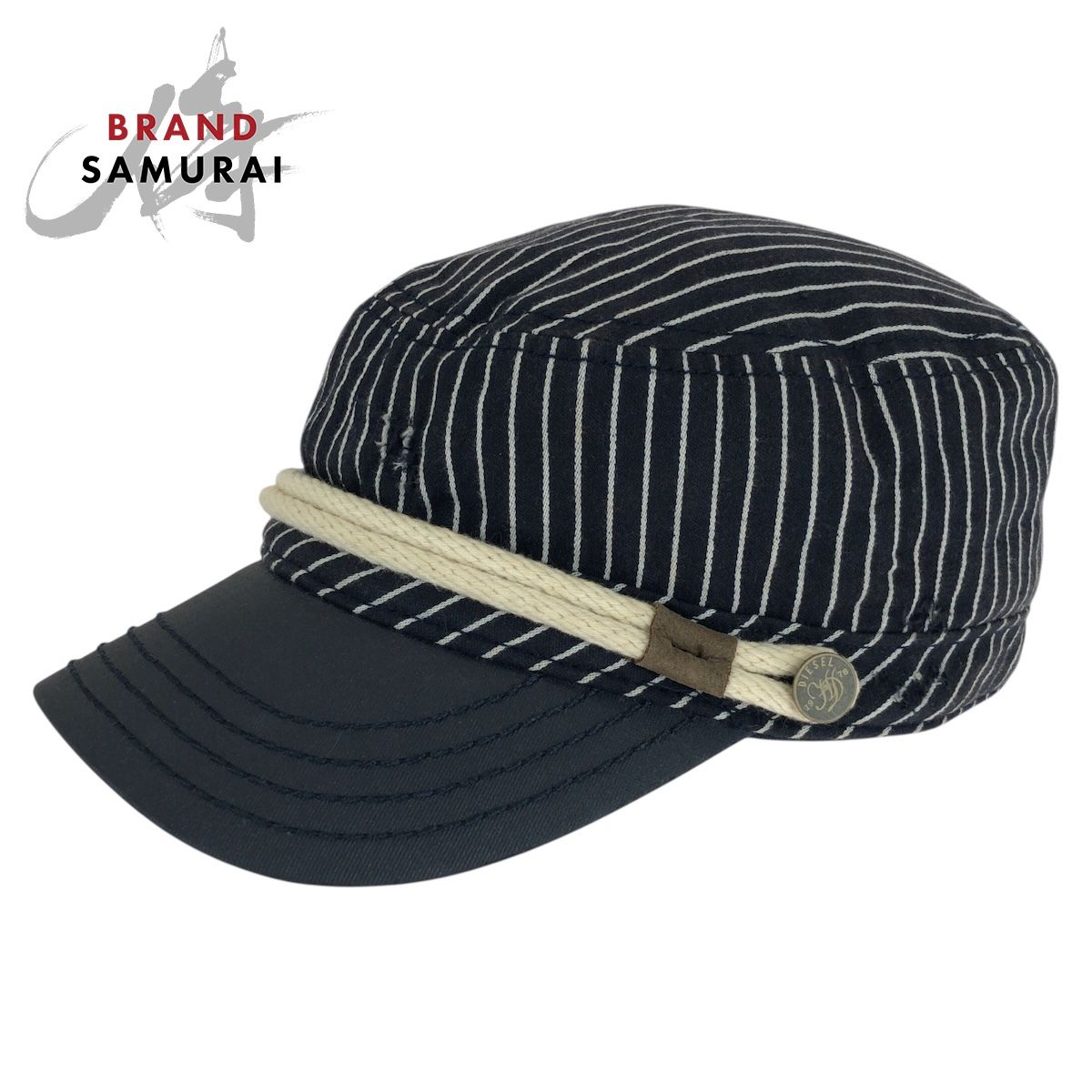 DIESEL ディーゼル ネイビー ホワイト コットン/牛革  キャスケット メンズ 506192【中古】