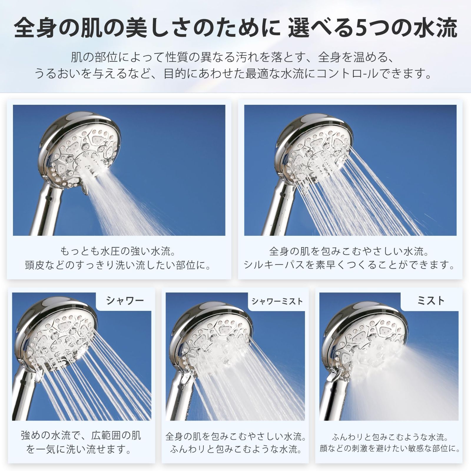 【人気商品】mini シャワーヘッド マイクロナノバブル ミスト 0.001mm BUBBLE 高水圧 ナノバブル ウルトラファインバブル ファインバブル FINE ワン 6段階モード アダプター付 マイナス電荷ナノバブル (マベニ) 美肌 保湿 節水 ライト