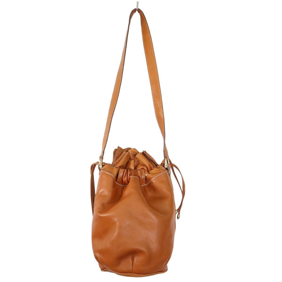 CELINE セリーヌ ヴィンテージ 巾着型 レザー ショルダーバッグ 肩掛け