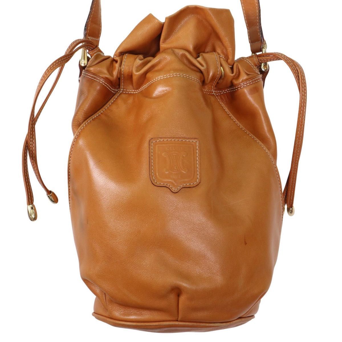 CELINE セリーヌ ヴィンテージ 巾着型 レザー ショルダーバッグ 肩掛け