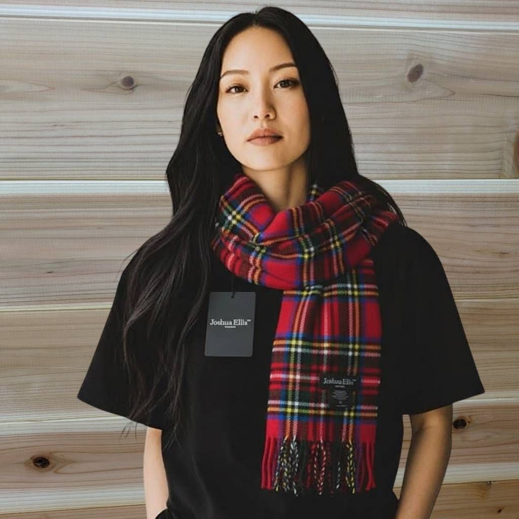 新品 Joshua Ellis ストール マフラー 最高 赤 チェック ユニセックス