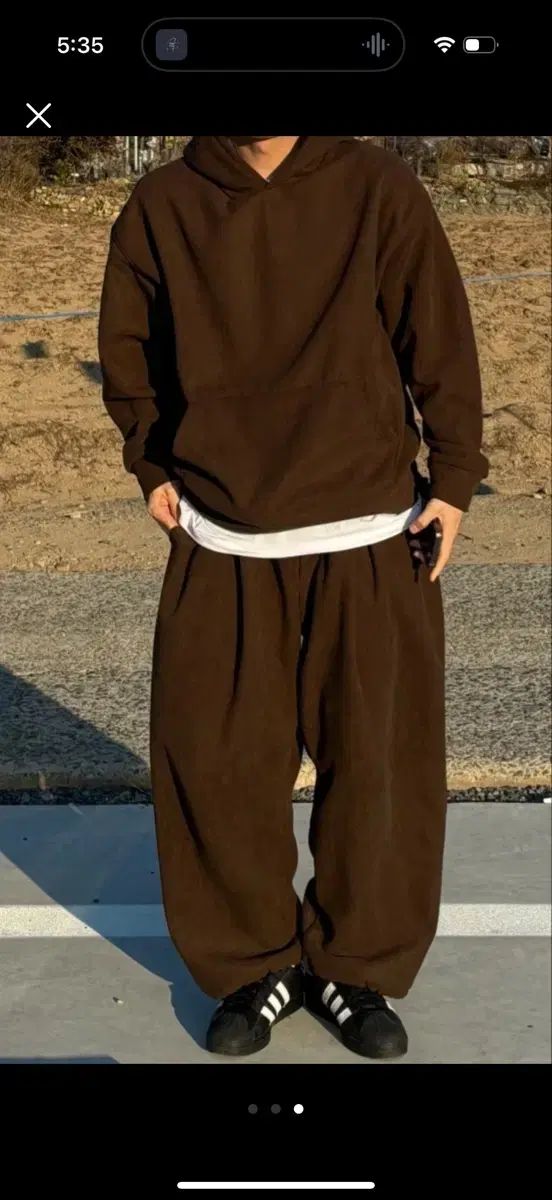 ブラウン コーデュロイ フーディー Tシャツ ワイド パンツ セットアップ
