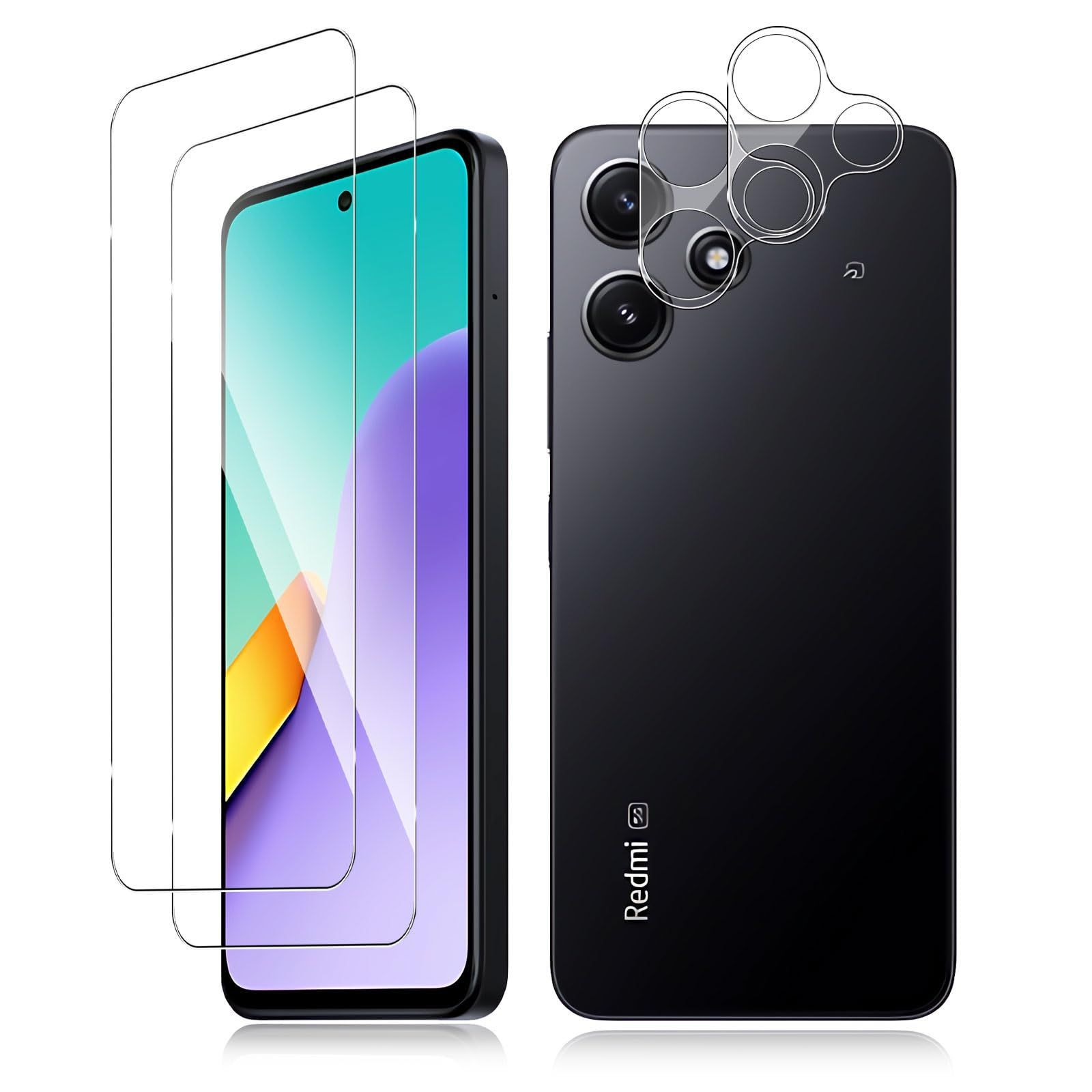 【人気商品】12 5G Redmi ガラスフィルム（2枚）+カメラフィルム（2枚）旭硝子製 Kluso シャオミ Redmi 12 5G XIG03 Xiaomi 対応 強化ガラス 9H 耐衝撃 高透過率 指紋防止 防水撥油 【2+2枚セット】For 気泡