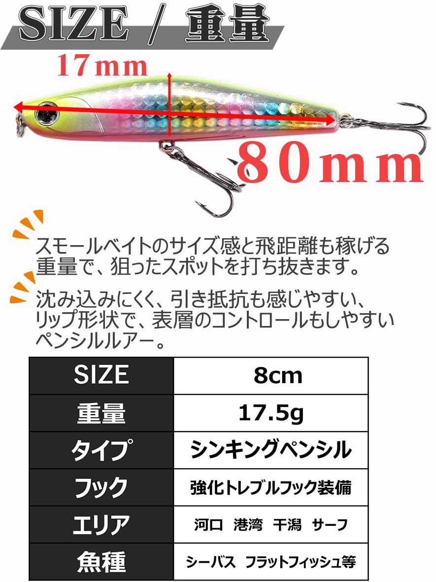  シーバス ルアーセット シンキングペンシル 80 mm 17 5 g シンペン スモールルアー ヒラメ 青物 その他 ソフトルアー