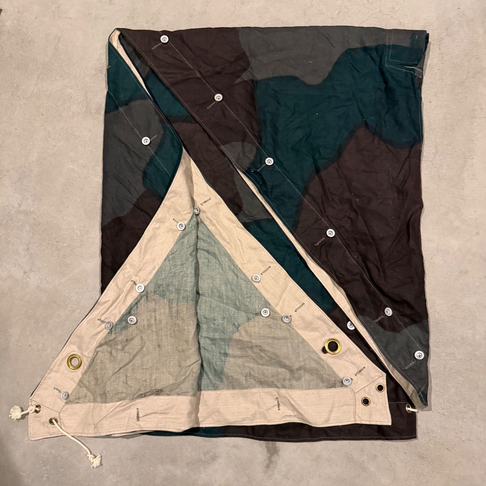 ②ノルウェー軍 軍幕 ポンチョテント ツェルトバーン ミリタリー キャンプ 実物 デッドストック 40s 50s スウェーデン軍幕 ポンチョ テント ツェルト