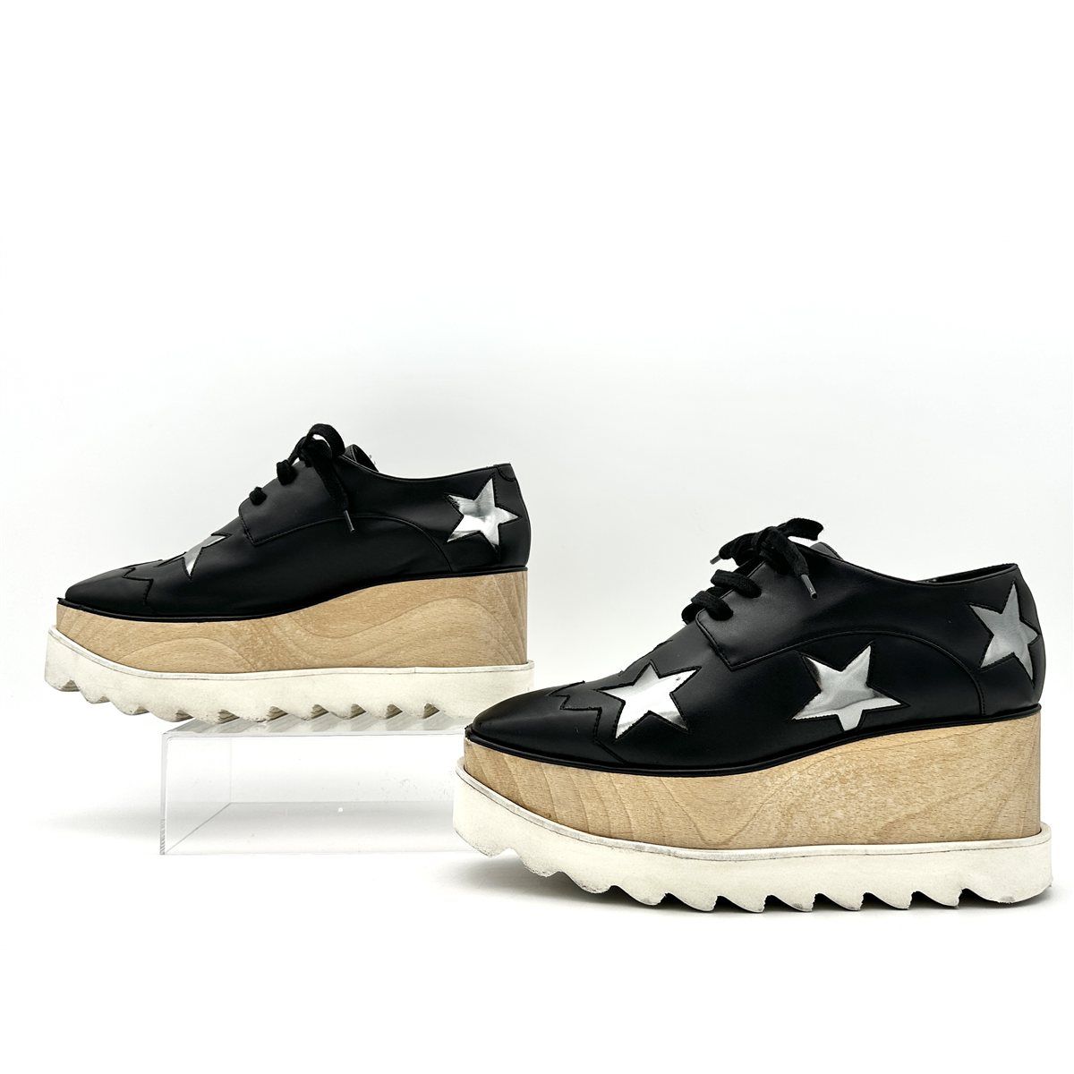 STELLA McCARTNEY エリス 厚底スニーカー 本革 スター ブラック 2404T