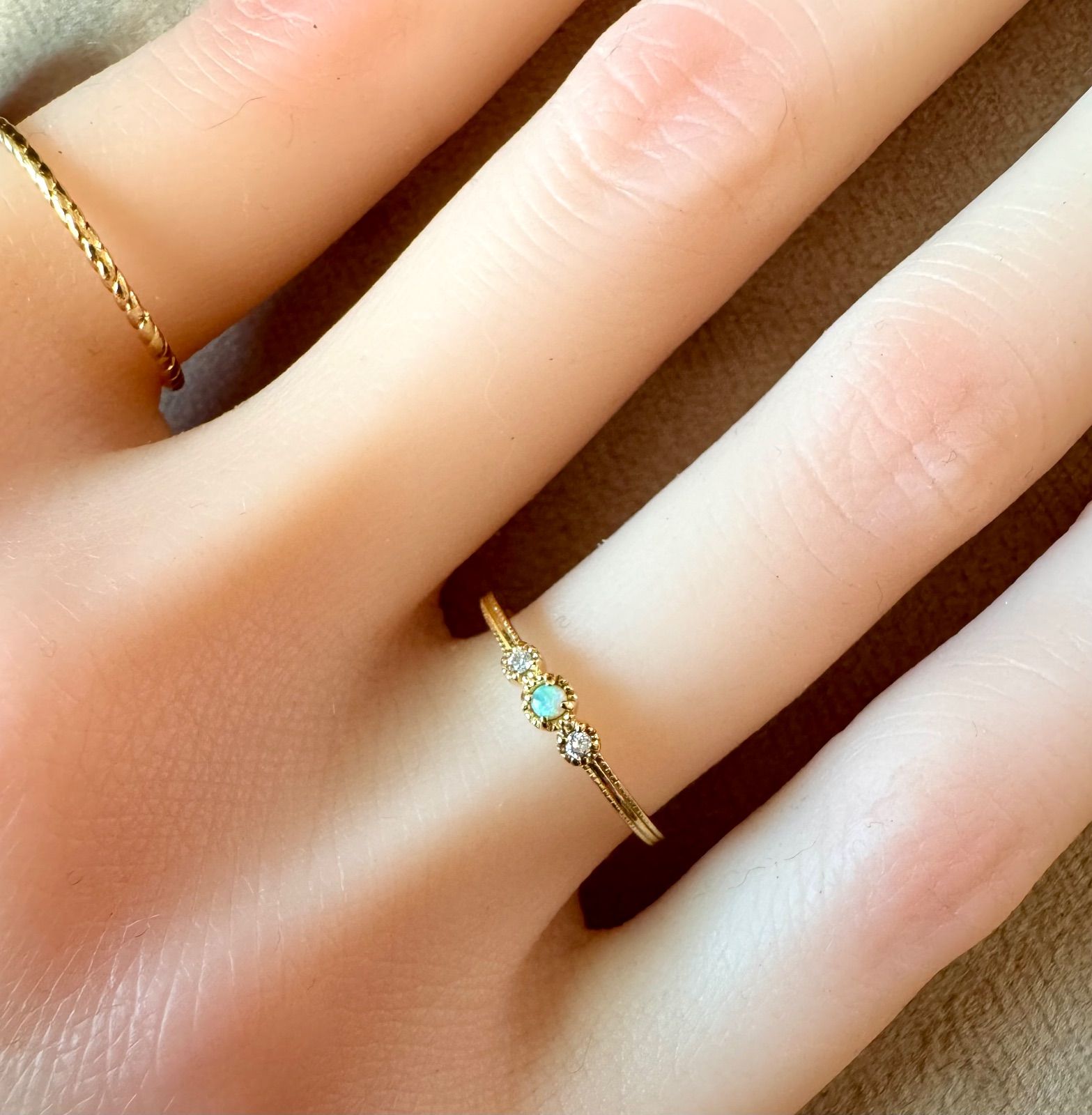 agete◇K18YG*11号*オパール×ダイヤモンドリング - メルカリ