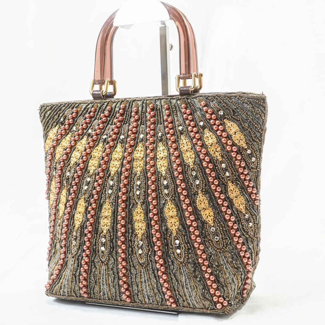 昭和レトロ】総ビーズ刺繍 ハンドバッグ ヴィンテージ マチあり 豪華