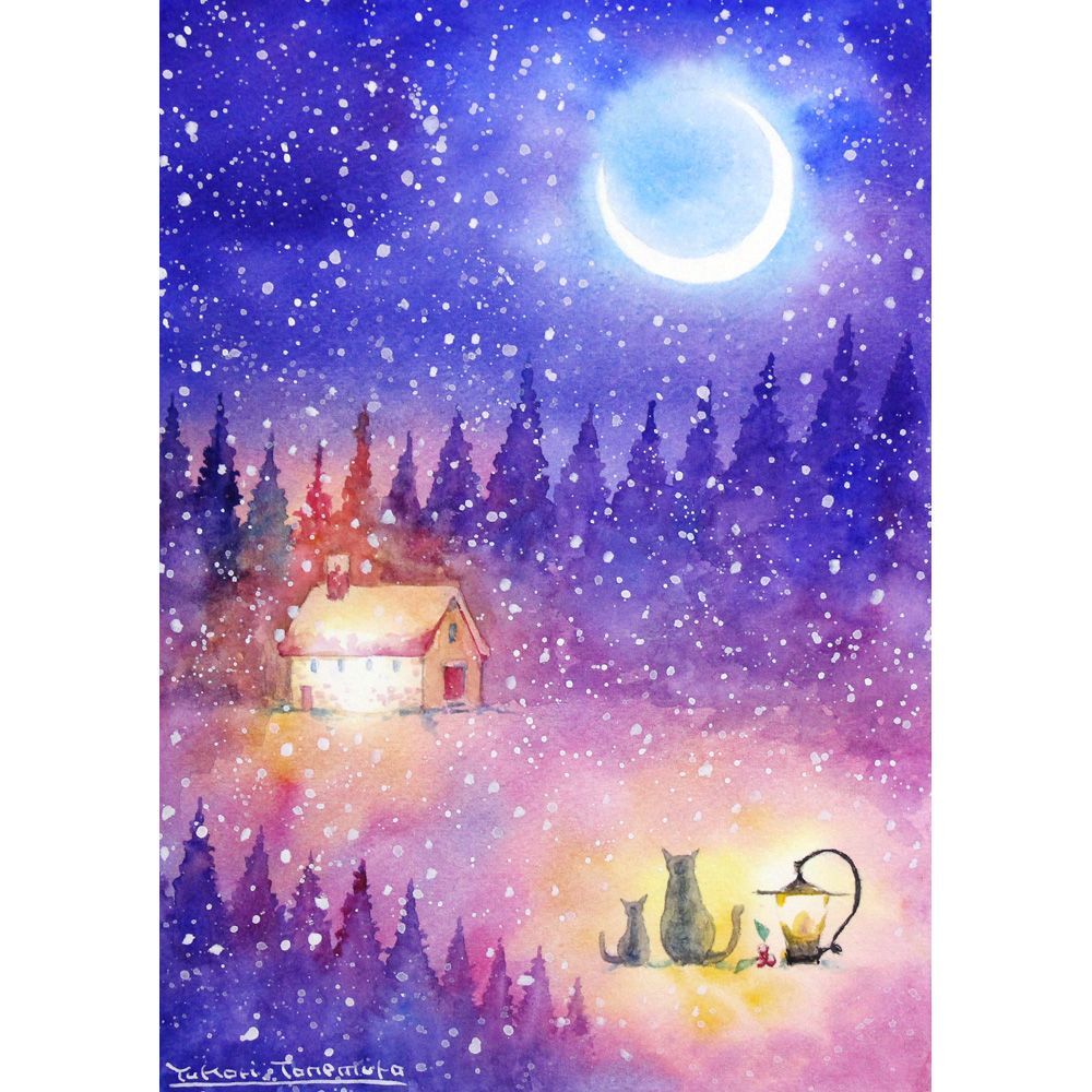 原画）雪夜の歌【SMサイズ／水彩画／#2807】 - メルカリ