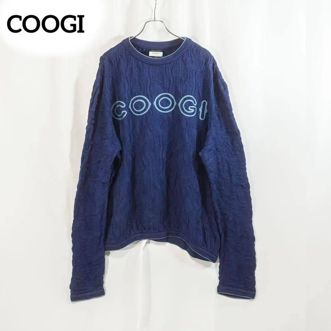 COOGI ニットセーター COOGI 3Dニットセーター ヴィンテージ 刺繍ロゴ 単色 ネイビー3Xサイズ