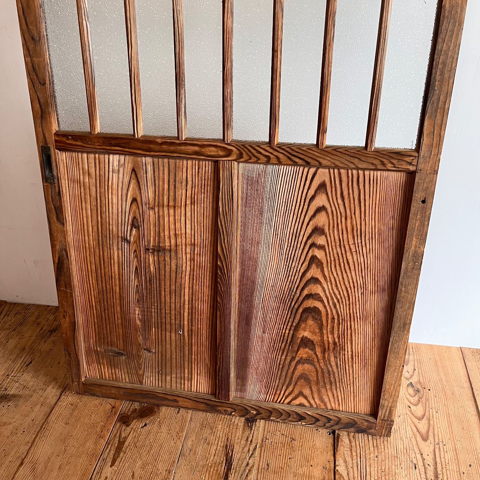 アンティーク 木枠 古建具 格子戸 すりガラス 建具 古民家