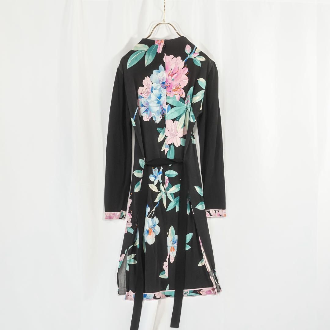 極美品★LEONARD★近年タグ シルク100% フラワー 花柄ワンピース M 中古・古着通販】LEONARD (レオナール) 花柄ワンピース ブラック