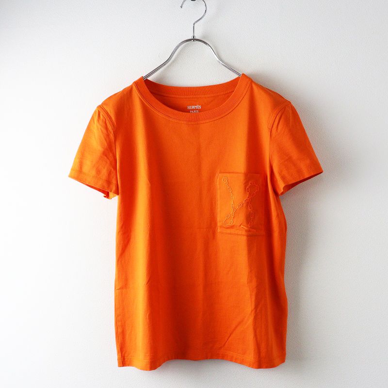 ★美品★エルメス リネンシャツ オレンジ 金ボタン 38 スリット ボックス ☆美品☆エルメス リネンシャツ オレンジ 金ボタン 38 スリット