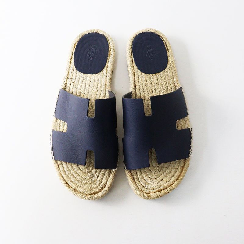 HERMES エルメス デッキシューズ タッセル エスパドリーユ ネイビー 41 メンズ エルメス HERMES アンティグア Hモチーフ エスパドリーユ