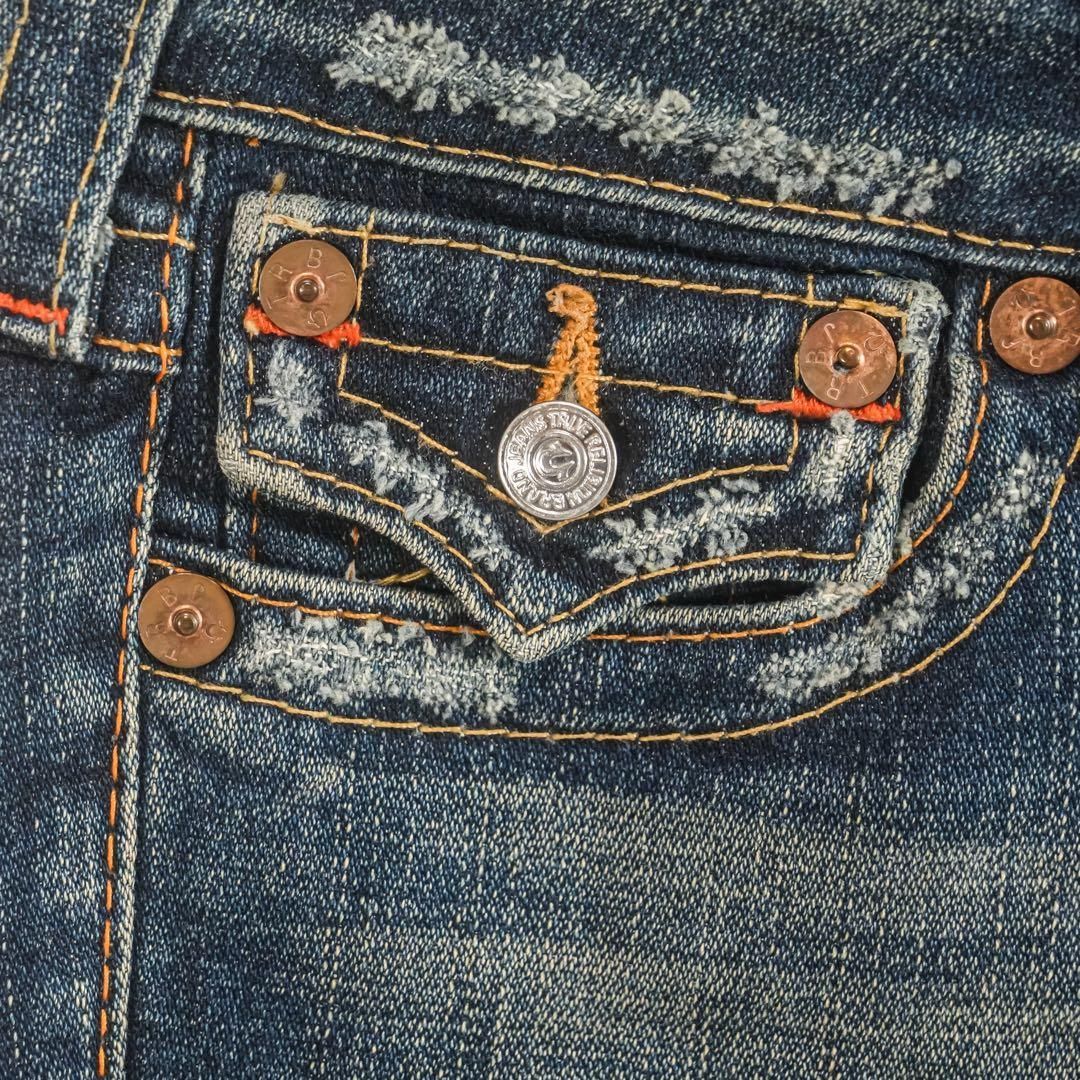 トゥルーレリジョン USA製 ダメージデニム フレア フラップポケット　刺繍 トゥルーレリジョン USA製 ダメージデニム フレア フラップポケット 刺繍