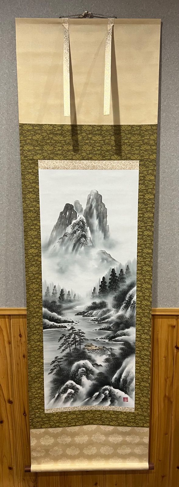 掛軸 水墨山水図 玉憔 風景画 山水画 巻物 骨董品