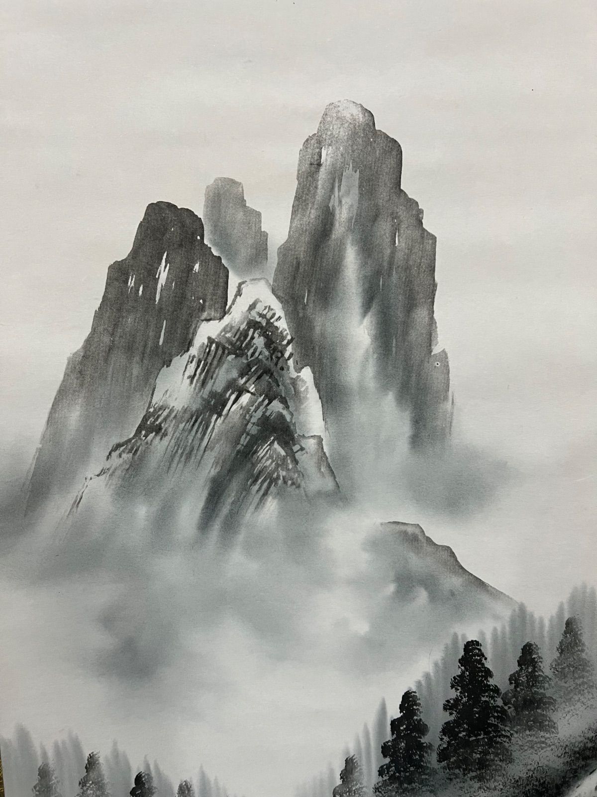 掛軸 水墨山水図 玉憔 風景画 山水画 巻物 骨董品