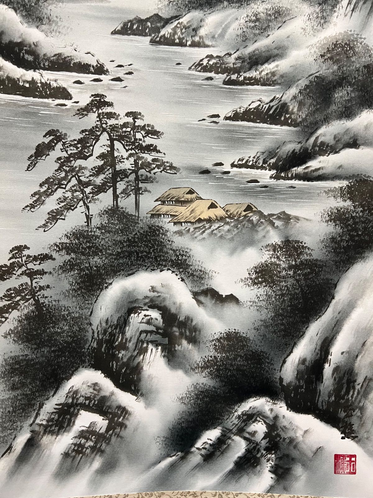 掛軸 / 水墨山水図】玉憔 風景画 最も安い 山水画 巻物 骨董品 掛軸 玉