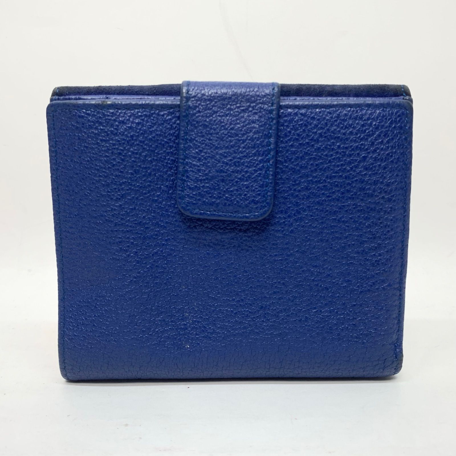 3198 GUCCI グッチ 折り財布 Wホック バンブー ブルー レザー