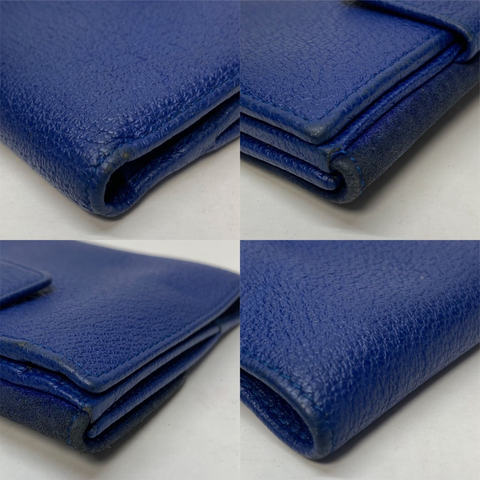 3198 GUCCI グッチ 折り財布 Wホック バンブー ブルー レザー