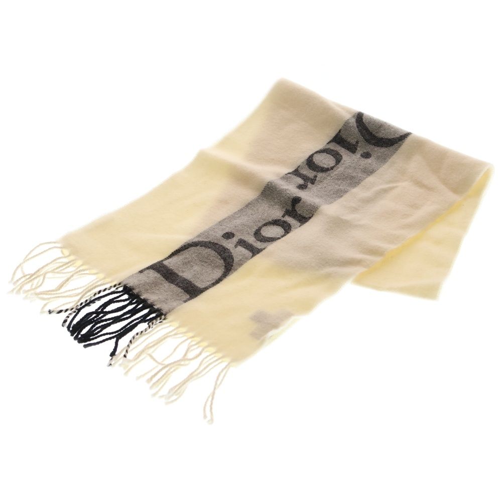 美品 Dior ロゴ マフラー ストール ロゴライン ウール混 フリンジ 白 大人シンプルコーデに☆】DIOR マフラー (Dior/マフラー・ストール