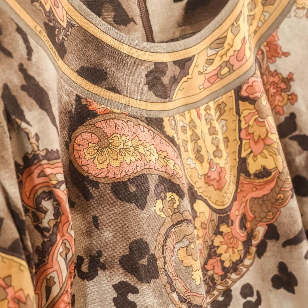 ☆美品☆ LEONARD シルク混 レオパード ペイズリー柄 長袖トップス L