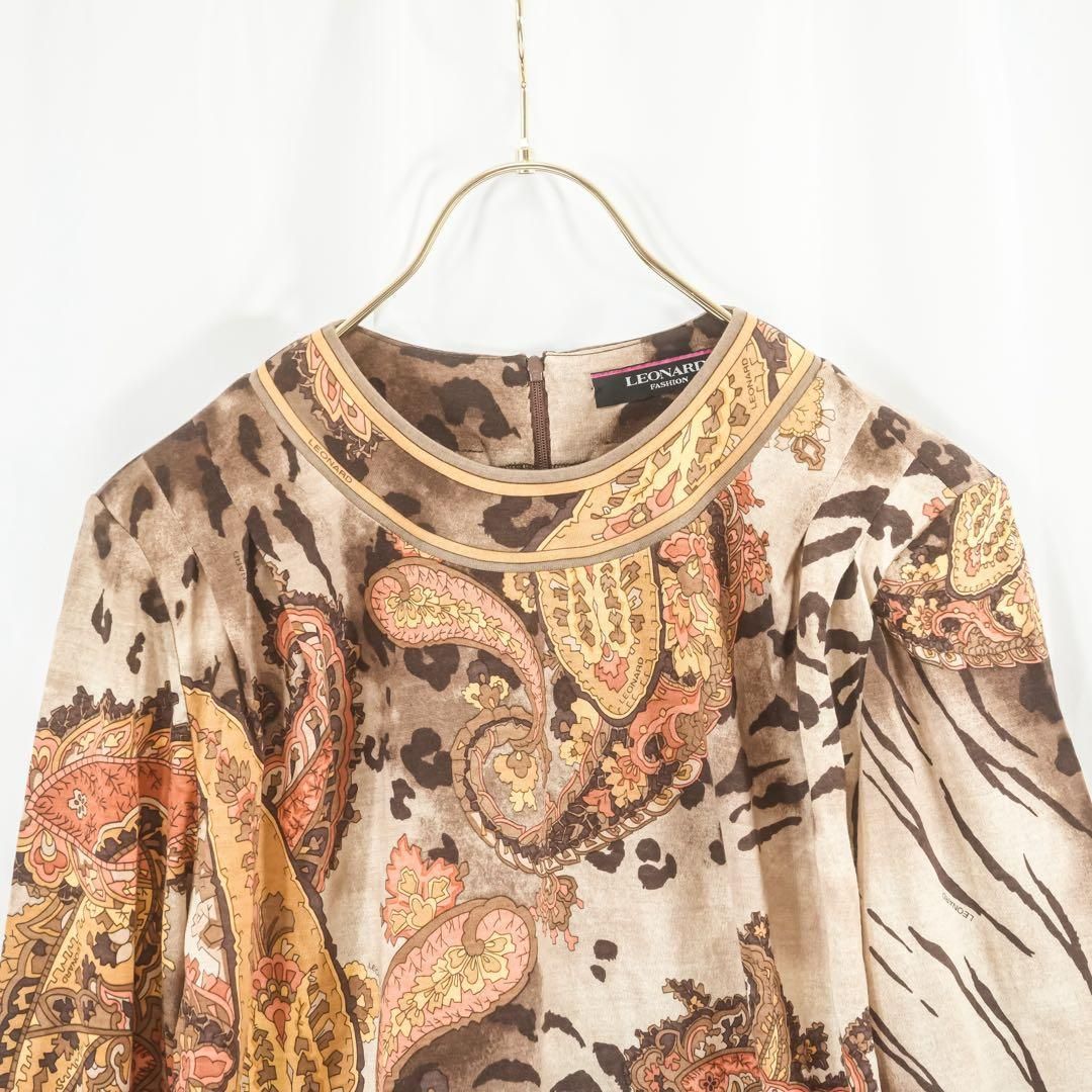 ふ*☆様 【美品】レオナール カンカン素材 ペイズリー レオパード 総柄