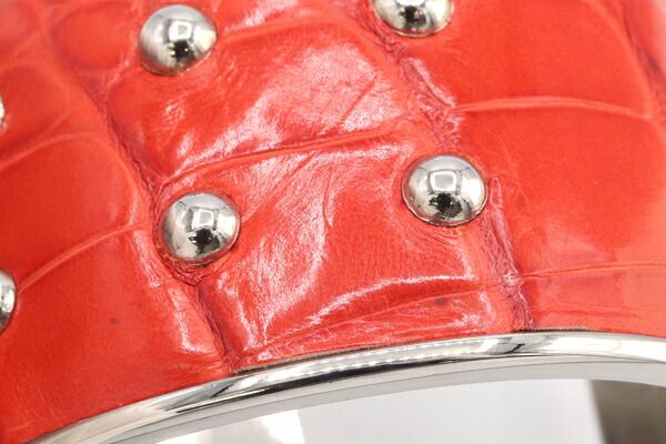 トッズ 販売済み バングル オレンジ シルバー クロコ型押しレザー 2025