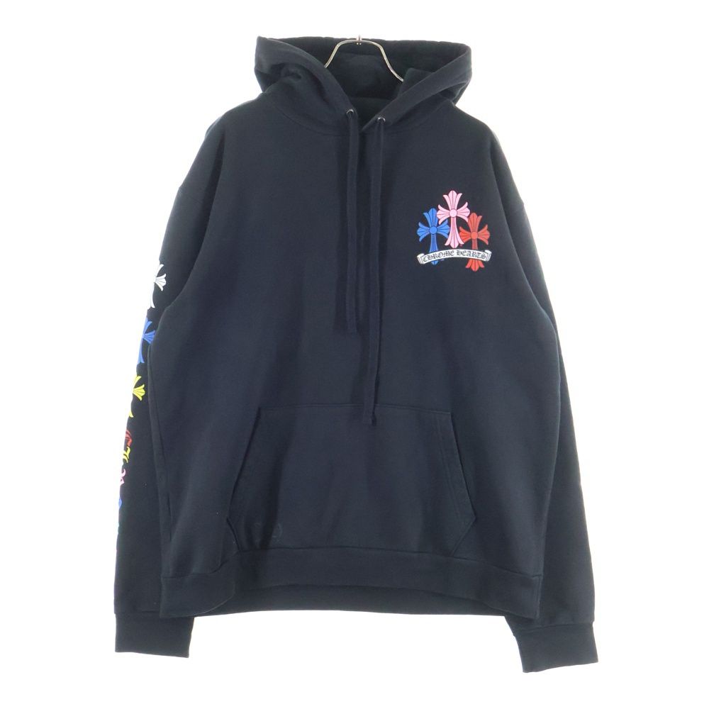 【数量限定】 CHROME HEARTS (クロムハーツ) MLTCOL CEM CRS HD PLVR マルチカラーセメタリークロスプリントプルオーバーパーカー フーディ ブラック パーカー