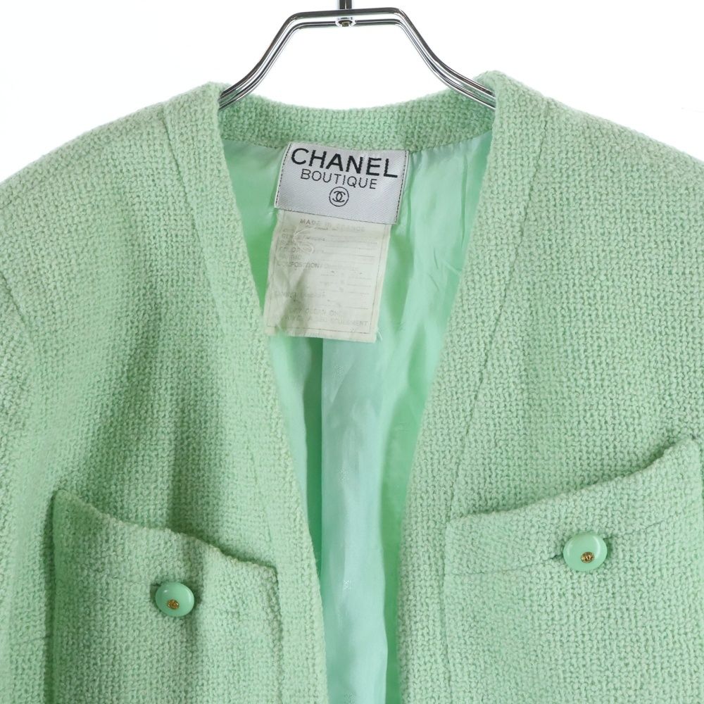 CHANEL (シャネル) ココマークボタン ツイード ジャケット エメラルド