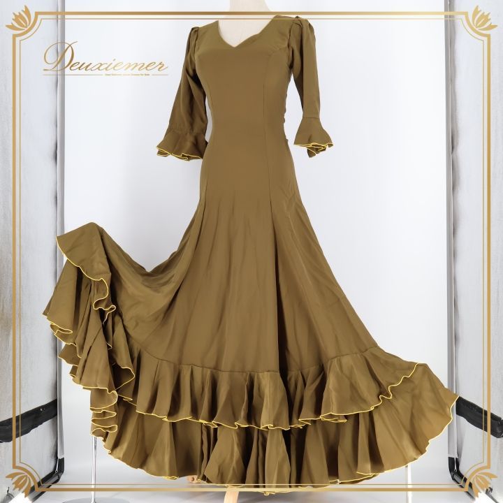 【美品 フラメンコ衣装】イエロー ワンピース ドレス ボランテ フリル ドット フラメンコ 衣装 ワンピース ドレス 無地 ボランテ フリル 緑 黄色