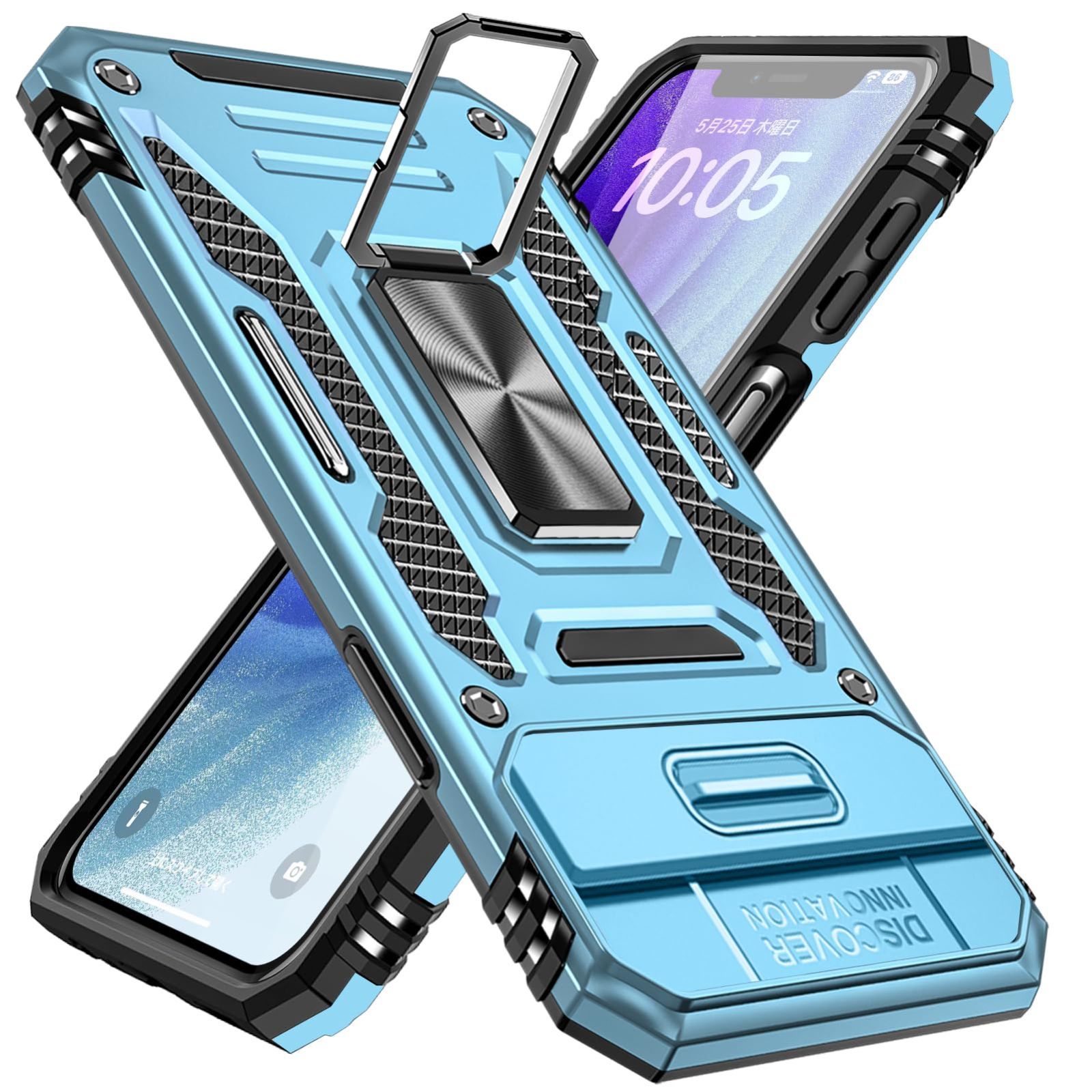 【新着商品】全面保護カバー （スカイブルー） 360度回転 軽量 薄型 防塵 二重構造 PC+TPU スタンド機能 米国軍事MIL標準取得 MJJ-1051-66-06 一体型落下防止 耐衝撃 衝撃吸収 リング付き ケース S10 Galaxy
